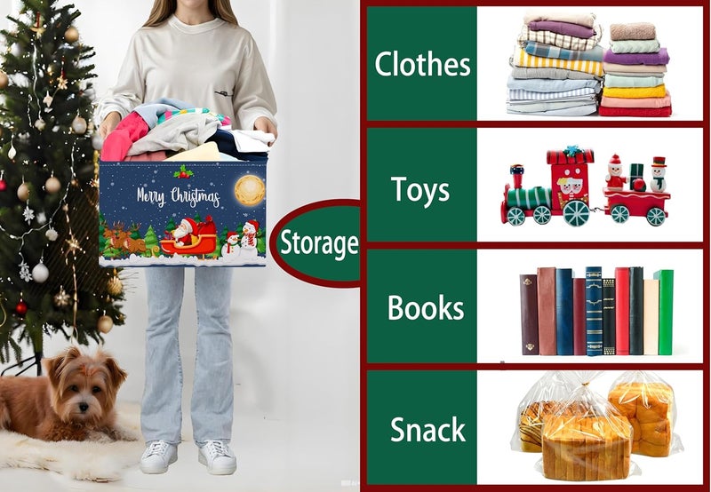 BOOHIT Large Christmas Gifts Empty Baskets Kids Collapsible Holiday Storage Bin with Handle (Deer Santa Claus) - Image 4